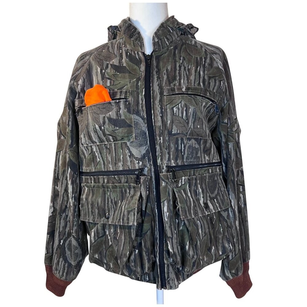 Vintage 10X Mens Medium NWTF Jacket Realtree Camo Hunting Insect Hood Seat Pad